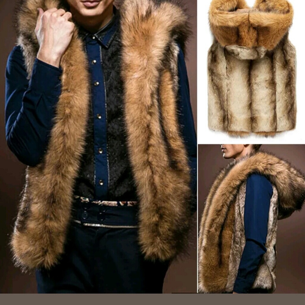 Faux fur hooded vest nwt sz xl